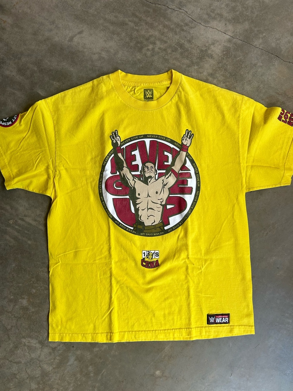 WWE Yellow John Cena "Never Give Up" Graphic Tee